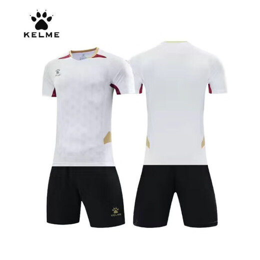 卡尔美（KELME）足球服套装定制卡尔美短袖球衣男女比赛训练队服速干套装印字印号 019白-金 XL(身高170-175)