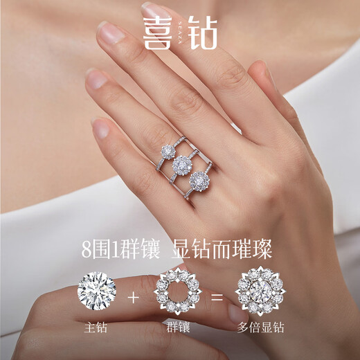 Happy Diamond Flowers - Platinum Diamond Ring Women's Luxurious Group Setting Proposal Wedding Ring Diamond Ring Wedding Ring for Girlfriend Birthday Gift Approximately 1.2 Carat Effect Total 34 Points - Ready Stock