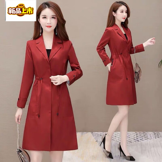 First diameter lining windbreaker jacket for women medium length large size slim fit waist thin casual top for women red 5802# windbreaker lining M 85-95