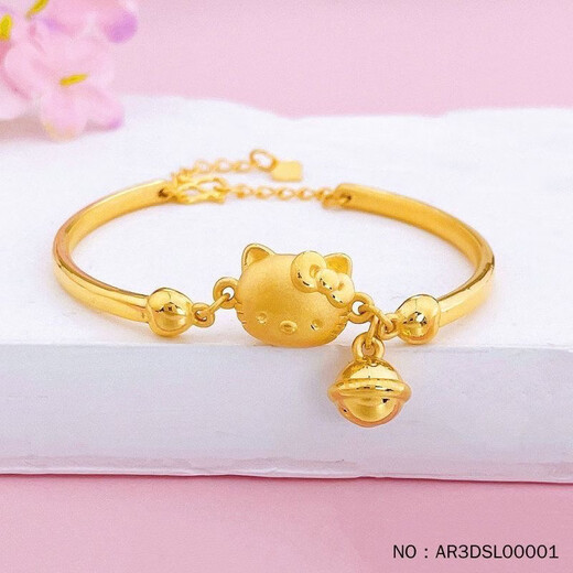 NXO gold 999 Hello Kitty bracelet gold KT cat bell bracelet bracelet adjustable half bracelet for girlfriend gold-plated gift box packaging