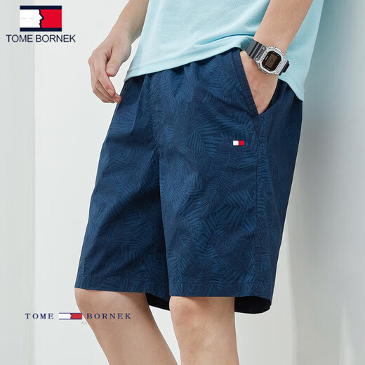 Tommy Shekelly Tommy American summer pure cotton five-point shorts casual versatile loose beach pants men high-end trendy men 9224 dark blue M (recommended 100-120 Jin [Jin equals 0.5 kg])