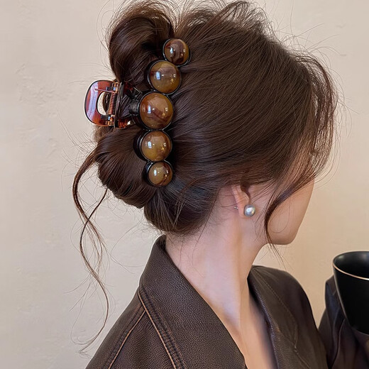 LANSILL high-end beaded hair clip early autumn large shark clip women's 2025 new back of the head clip hair clip hair accessories F3022 smudged amber beaded clip