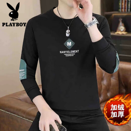花花公子（PLAYBOY）2025新款圆领卫衣男春秋打底内搭休闲外穿长袖体恤百搭男装上衣潮 FS-9905 白色【春秋款】 L (110-125斤)
