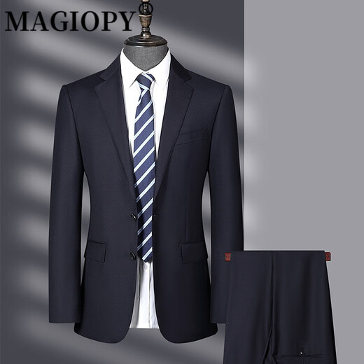 MAGIOPY light luxury high-end brand men's high-end wool suit suit men's business formal wedding groom's dress navy blue M 170