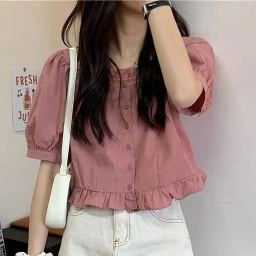 Muyiming (Muyiming) Summer Nueva camisa de manga corta de 2025 rufa para mujeres con cintura alta puede ser salado o dulce jengibre 701 m 95-105Jin [Jin equivale a 0.5 kg]