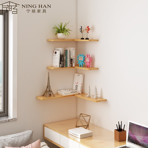Wen Yijia customized corner European corner shelf board storage rack living room turning north wall shelf bedroom wall decorative book shelf wall corner partition 45+45+60*15 cm (3 pieces)