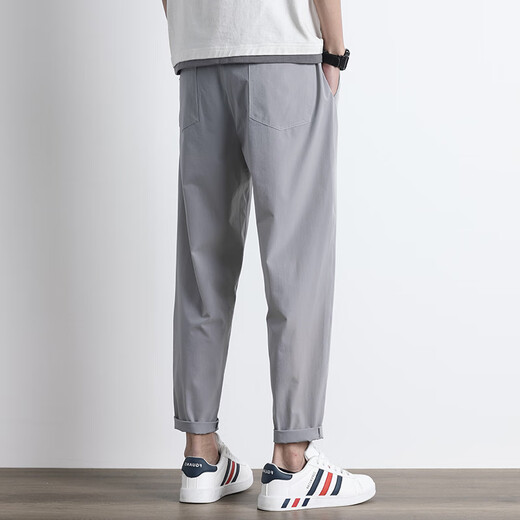 Charlotte Summer Ice Seide Casual Hosen für Männer gerade und trendige Marke lose schnell trocknende neun-Punkte-Hosen für Sommer dünne hübsche Sporthosen 718 Schwarz L [Empfohlen 110-130jin [Jin entspricht 0,5 kg]]