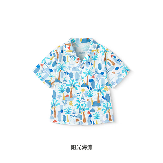 YEEHOO children's shirt short-sleeved summer outdoor boys versatile shirt casual seaside resort style floral shirt Sunny Beach 130 cm