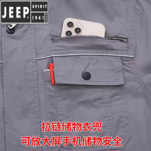 JEEP SPIRIT夏季工作服套装男薄款长袖纯棉秋季耐磨焊工劳保服上班工人工装 719深灰(夏季薄.款套装) S 165(尺码偏大)