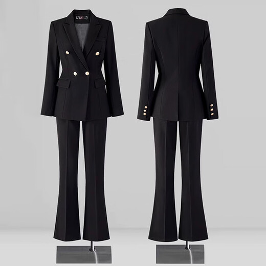 Men's Yishan suit suit for women in spring and autumn, new temperament, interview formal wear, high-end work clothes, slim professional suit jacket, black suit + bootcut pants M