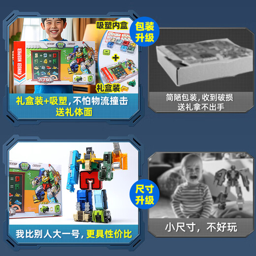 
Live stone digital deformation toy robot King Kong large building blocks children's educational toys boys 3-6th birthday gift Gift box 0-9 numbers [large size + integrated robot] 4 years old 10 years old Children's Day gift