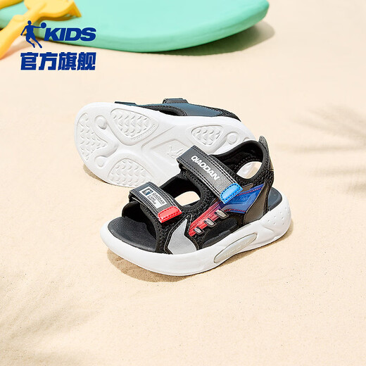 Jordan QIAODAN children's shoes children's sandals 2025 summer new baby boy breathable non-slip Velcro children's sports shoes black/aurora red 30