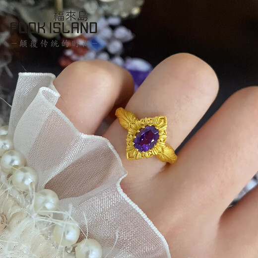 Fulai Island 2025 Neuer Goldring [Vorverkauf] Vollgold 999 Seidenlila Amethyst Ring -mehr Rückerstattung weniger Entschädigung, Arbeitskosten: 694 Yuan, Ringnummer -13r 丨 ca. 5,1 g