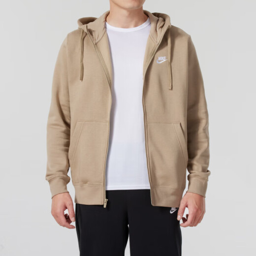 耐克（NIKE）卡其色男装 夏季新款加绒保暖运动套装针织卫衣卫裤训练服 BV2646/连帽开衫卫衣夹克外套 S