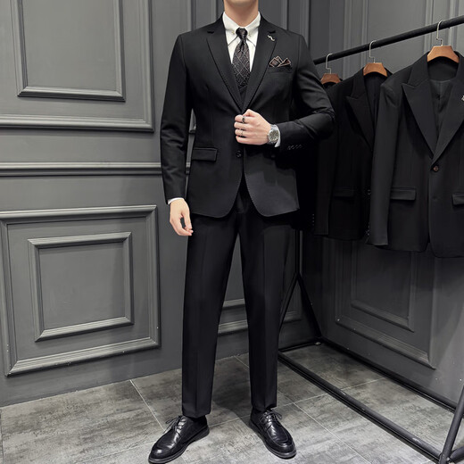 Jason's High Quality Casual Suit Suit Men's British Wedding Groom's Dress Business Formal Two Button Suit Three Piece Suit Brown (Suit + Shirt + Pants) L (Suitable for 111-125 Jin Jin equals 0.5 kg)