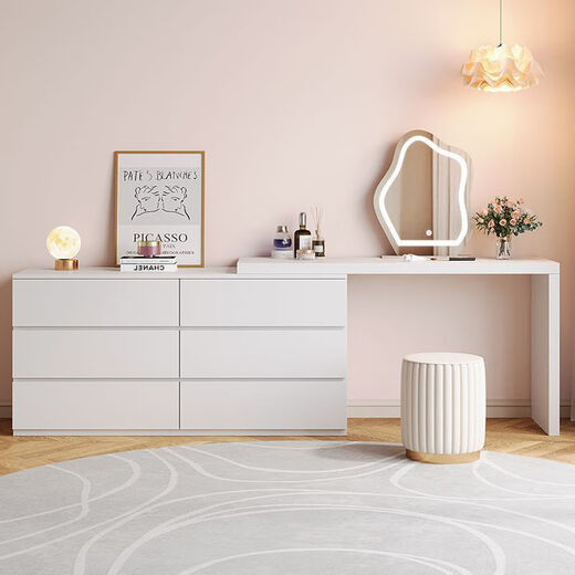 Zimu Yaju Dressing Table Bedroom Modern Simple Drawing Cabinet Integrated Small Apartment Light Luxurious Bedside Cabinet Retractable Cream Style Dressing Table Free Delivery to Home 80 Drawing Cabinets + 80 Dressing Tables + Stools