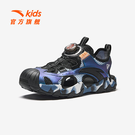 ANTA Children's Sandals Men's Big Children's Shoes 2025 Autumn New Arrival Knob Buckle Outdoor Baotou Anti-Slip Beach Shoes Dusty Blue/Black 6942-1 33