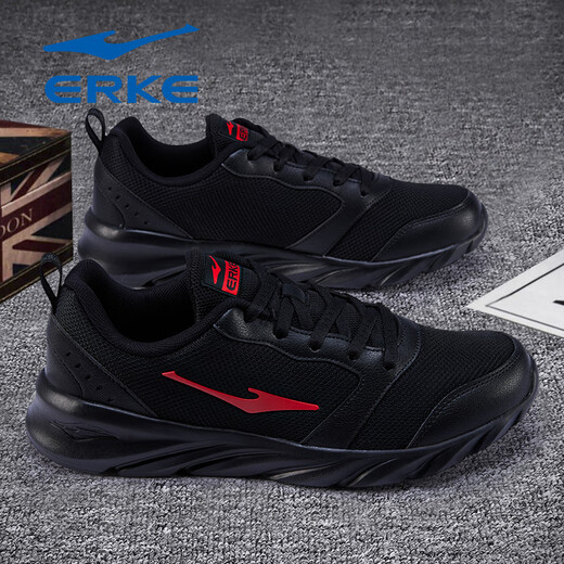 Hongxing Erke Men's Shoes 2025 New Winter Breathable Mesh Sports Shoes Men's Youth Casual Travel Shoes Soft Sole Running Shoes Black/Red (Mesh Four Seasons Style) 3291 43