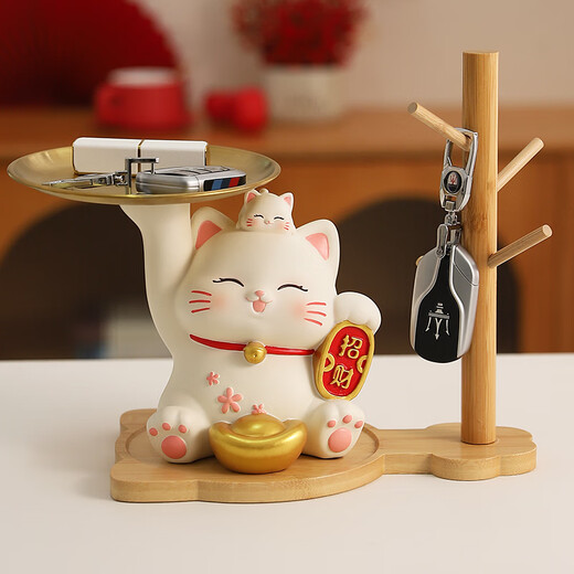Yishangmei Lucky Cat Housewarming Gift New Year Entrance Ornament Key Storage Rack New Home Moving Gift Living Room Decor Lucky Cat+Storage Rack