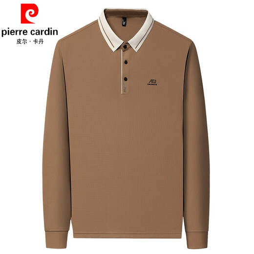 皮尔卡丹（pierre cardin）品牌男士长袖t恤2025春秋季新款商务休闲宽松翻领打底POLO衫上衣 16823米白 L 170【建议120-135斤】