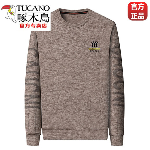 啄木鸟（TUCANO）中年长袖T恤男士圆领印花卫衣2023春秋季中青年棉质打底衫上衣男 9922驼色 180/120/2XL/54155-175斤
