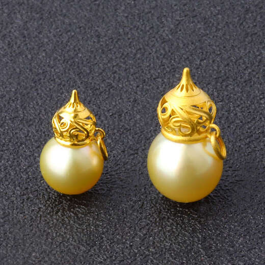 The library selects 18K gold gourd pendant with empty support, auspicious and wishful pagoda and tripod pearl pendant beeswax bead necklace pendant diy accessories 18K gold large glossy model