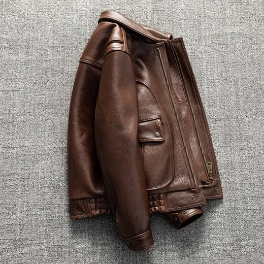 Jeep Spirit Oil Wachs Kopfschicht verdickte Kuhlatten 1,5 mm echter Leder-Lederjacke Herrenleder Jacke Herren Revers großer Jacke Herren brauner Kuh 3xl Vorverkauf für 10 Tage