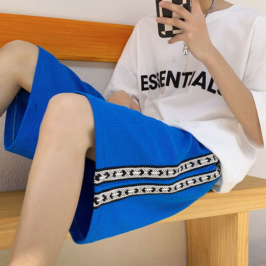 Xuanmengti Webbing shorts pour la marque à tendance d'été masculine grande taille décontractée mid-pantalon lâche sports américains bassins de 5 points à la taille noire à la taille améliorée de la taille tressée 1048 m (Recommandé 90-110jin [Jin est égal à 0,5 kg]))