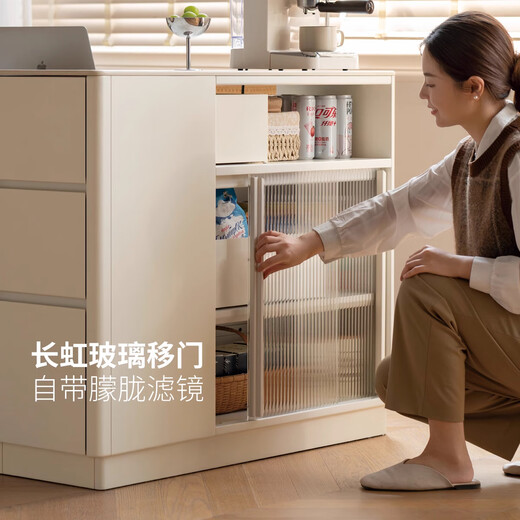 
Genji Wooden Solid Wooden Side Cabinet Rock Slab White Cream Style Tea Cabinet Wall Storage Cabinet Small Apartment Partition (Rubber Wood Warm White) 1 meter Partition Side Cabinet