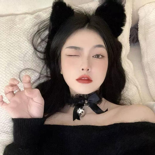 Miao Yijia Cat Ear Headband Female Cos Cat Ear Headband Female Hair Accessory Rabbit Ears Chinese Valentine's Day Couple Fun Bell Collar Eye Mask Cat Ear Headband + Lace Eye Mask + Bell Collar