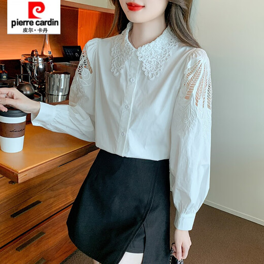 
Piercadian embroidered cotton shirt for women 2025 autumn new fashion embroidered white shirt loose versatile long-sleeved top CY9227 White L [Suggested 111-120Jin [Jin equals 0.5 kg]]