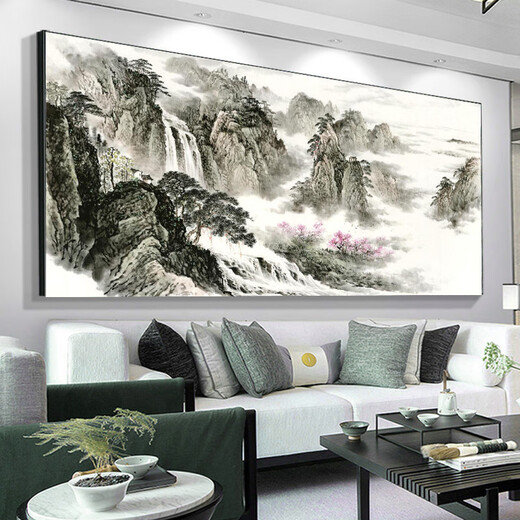 Room à thé suspendue peinture chinoise calligraphie calligraphie et peinture bureau paysage paysage encre peinture salon table de thé fond décoration mural mural ct-3887 [soutenu par dos] 140 * 60cm de long [toile d'huile] cadre en alliage en aluminium