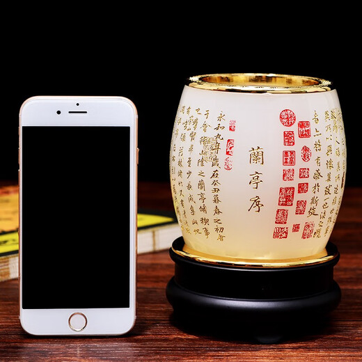 琉璃玉笔筒摆件办公室桌面实用摆件高档创意书房商务礼品定制纪念 百福图长11宽11高15厘米