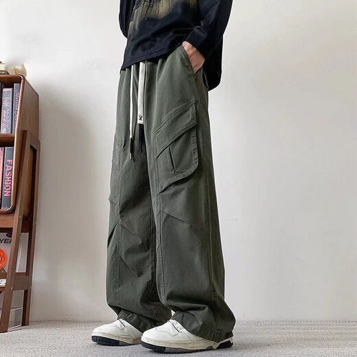NASAWASSUP2024 NOUVEAU AUTOMN AMERICAN PANTAL MEN'S Fashion Menk High Street Loose Loose Tend Casual Long Colters Green 679-HMFS XL [Recommandé 110jin [Jin est égal à 0,5 kg] à 130jin [Jin est égal à 0,5 kg]]]