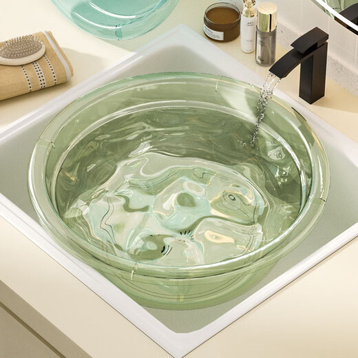 Round thickened washbasin plastic large, medium and small household student dormitory footbath baby small basin food grade glazed blue 1 pack 28cm