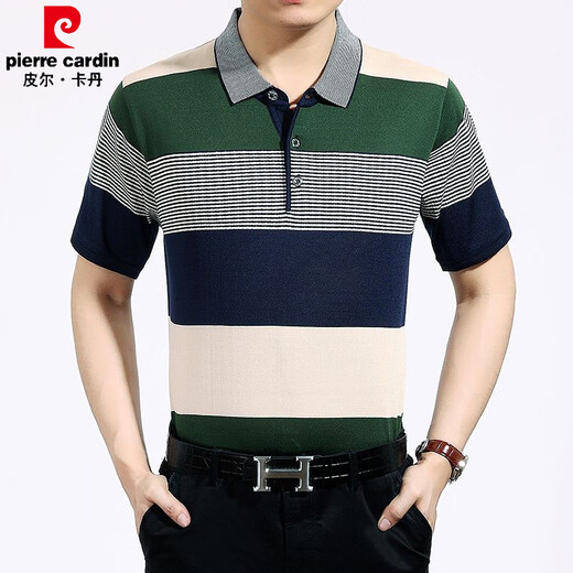 
Pierre cardin daddy wear thin middle-aged short-sleeved polo shirt for men business casual stripes 2025 summer lapel T-shirt top short-sleeved 7003 gray M 165