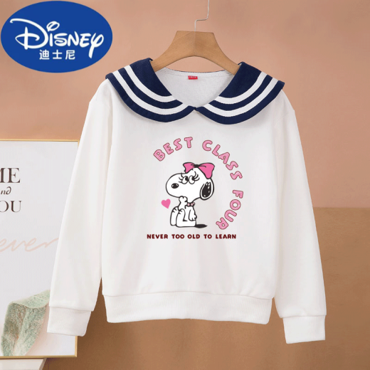 Disney Brand Children's Clothing for Girls and Children's Fashionable Spring 2025 Sweinshirt Swintershirt Spring y Autumn Pure Algody Army Navy Navy Top [Pure Cotton] Collar azul marino-White-S795 140 cm Recomendado 52-62Jin [Jin equivale a 0.5 kg]