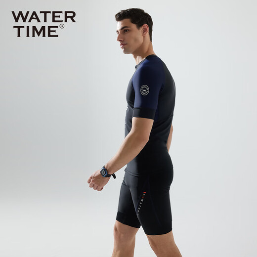 WATERTIME潜水服男士分体游泳衣冲浪服全身长袖浮潜水母湿衣 黑蓝短袖+黑蓝五分泳裤四件套日 2XL