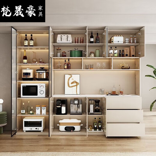 2025 Nuevo aparador High Gabinet Rock Slab integrado con la pared Moderna sala de estar simple Gabinete de vino personalizado Estilo de gabinete de comedor de madera maciza 15280*40*220 Entrega + Instalación