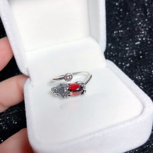 QUAMER gold store style partial wealth ring Pixiu women's S925 sterling silver open index finger men's and women's wealth-gathering and transfer guard Pixiu ring (live mouth adjustable)