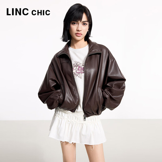 Jin Yujies neuer Frühling 2025 Bubble-Sensing-Proteinleder Kurzjacke für Frauen kurzer Revers Lose Jacke S251JK032y