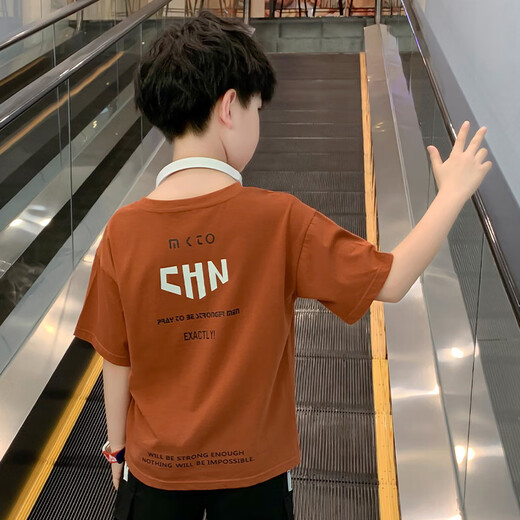 艾卡诺 I.KARNOW儿童t恤2025年夏装新款男童韩版洋气纯棉短袖中大童潮牌上衣男孩 19087蓝色+15265杏【冰丝套装】 170