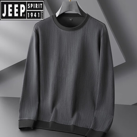 Jeep Spirit Spring und Herbst Runde Hals Langarm T-Shirt Herren Plus Fett Plus-Größe bedrucktes Sweatshirt Fett lose Baumwollbasis-Hemd Top 9855 Schwarz plus Samt XL (120-140jin [Jin gleich 0,5 kg]))