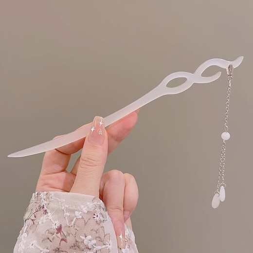 New Chinese style ancient hairpin high-end simple modern wooden hairpin fresh temperament Hanfu cheongsam tray hairpin women 29# white long tassel