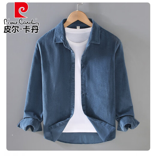 Pierre Cardin Camiseta de pana de otoño Camiseta Holga larga para hombres Capacidad japonesa de algodón japonés Retro Camisa de algodón Gray [9717] M