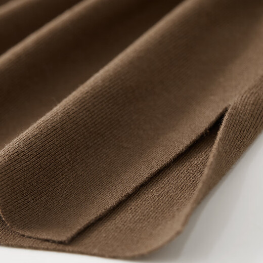 Shandubila Autumn and Winter Seiko 12-needle fashionable slit high-waisted woolen hip midi skirt, red coffee color M