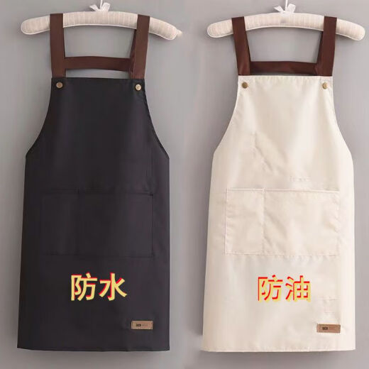 防水围裙牛津布厨房餐厅防油工作服男女耐用最好两个都给我一下，我好画进去【1047人好评】围裙防水防油 背带皮标防水米白
