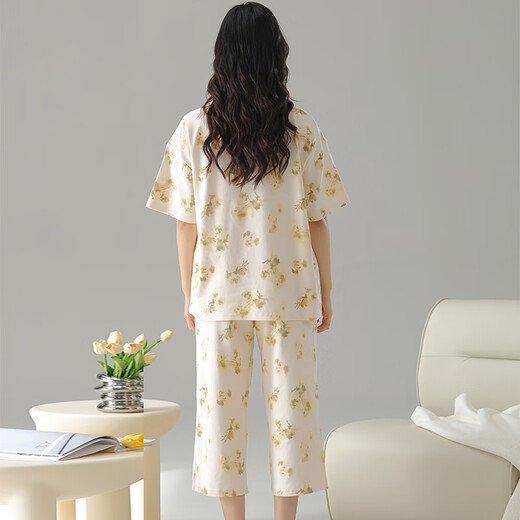 Trois canons d'été Nouveau pyjama en coton féminin pur à manches courtes à manches courtes de coton d'été