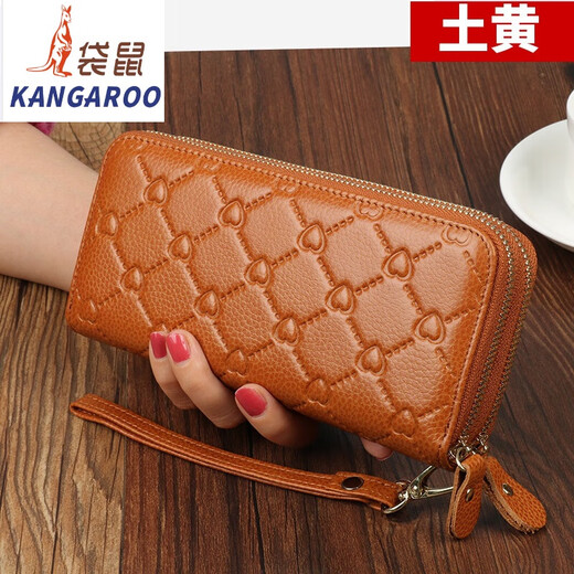 Billetera para mujeres de cuero canguro 2025 nueva moda larga doble cremallera billetera de doble capa buque insignia de embrague de gran capacidad-heart negro amor
