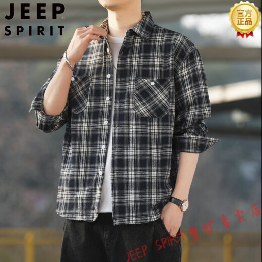 Jeep Spirit Retro a cuadros Retro Camisa de manga larga para hombres y mujeres Primavera y otoño 2025 Nuevo trabajo de trabajo coreano de la camisa tendencia K12109 Caki M